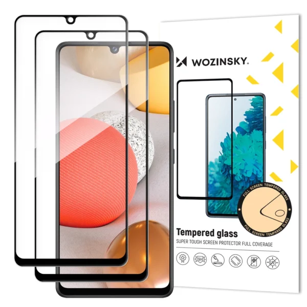 2x Tempered Glass Full Glue Super Tough Screen Protector Full Coveraged with Frame Case Friendly for Samsung Galaxy A42 5G black