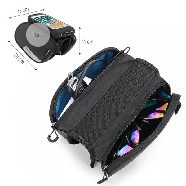 Frame bike bag + detachable phone cover up to 6.5 "1.5l black (WBB7BK)