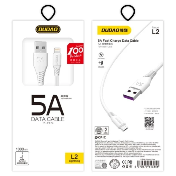 Dudao cable USB / Lightning 5A 1m white (L2L 1m white)