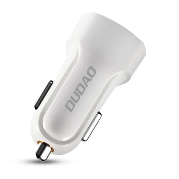 Dudao car kit charger 2x USB 2.4A + cable USB 3in1 Lightning / Type C / micro USB cable white (R7 white)