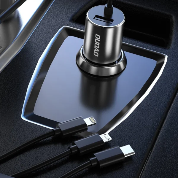 Dudao 3in1 USB car charger 3,4 A built-in cable Lightning / USB Type C / micro USB black (R5ProN black)