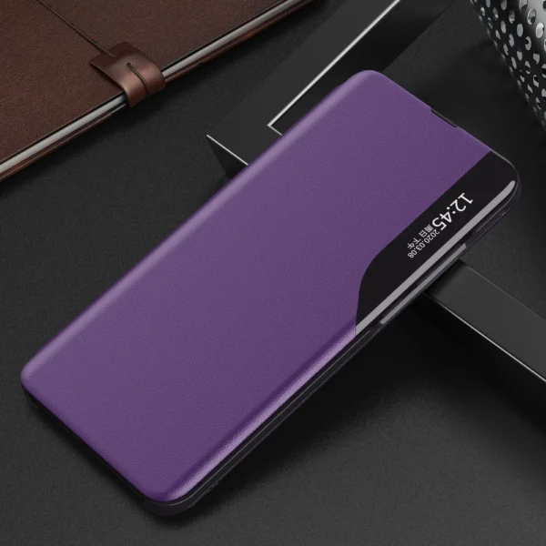 Eco Leather View Case elegant bookcase type case with kickstand for Samsung Galaxy A22 4G purple