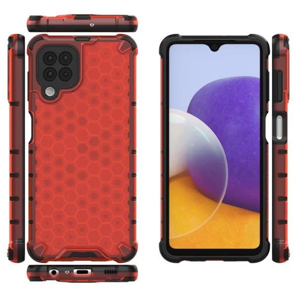 Honeycomb Case armor cover with TPU Bumper for Samsung Galaxy A22 4G red