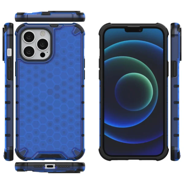 Honeycomb Case armor cover with TPU Bumper for iPhone 13 Pro Max blue