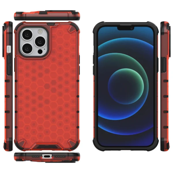 Honeycomb Case armor cover with TPU Bumper for iPhone 13 Pro Max red