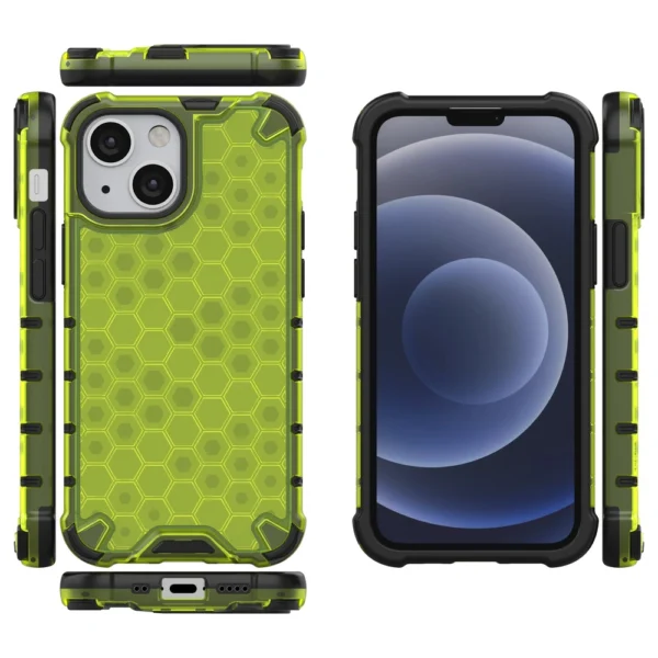 Honeycomb Case armor cover with TPU Bumper for iPhone 13 mini green