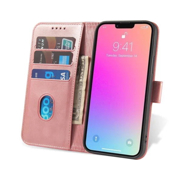 Magnet Case elegant bookcase type case with kickstand for iPhone 13 Pro Max pink