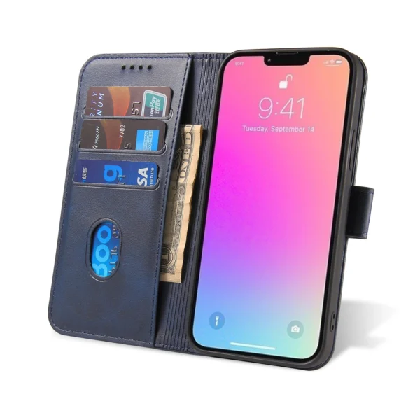 Magnet Case elegant bookcase type case with kickstand for iPhone 13 Pro blue