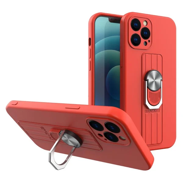 Ring Case silicone case with finger grip and stand for Samsung Galaxy S21+ 5G (S21 Plus 5G) red