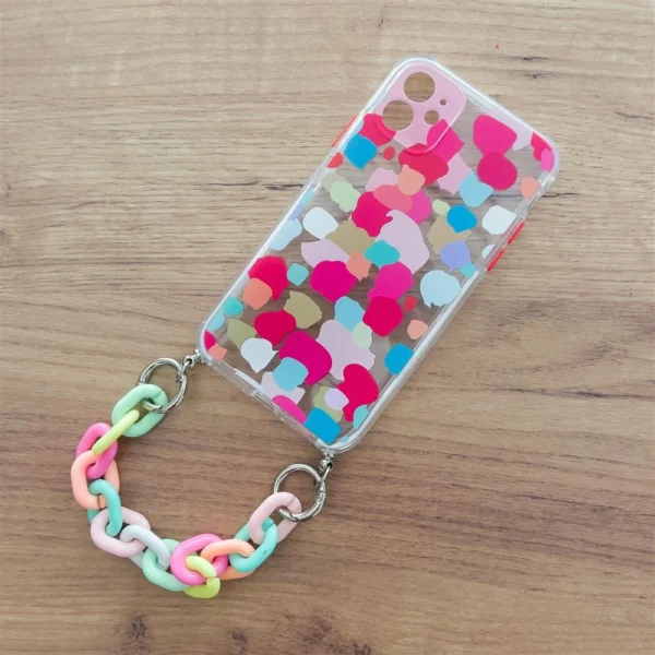 Color Chain Case gel flexible elastic case cover with a chain pendant for iPhone 12 Pro multicolour