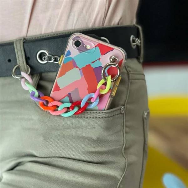 Color Chain Case gel flexible elastic case cover with a chain pendant for iPhone XS / iPhone X multicolour