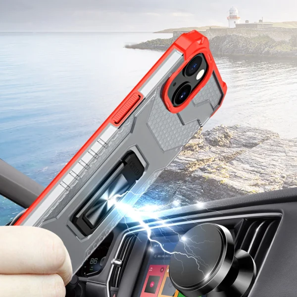 Crystal Ring Case Kickstand Tough Rugged Cover for iPhone 13 red