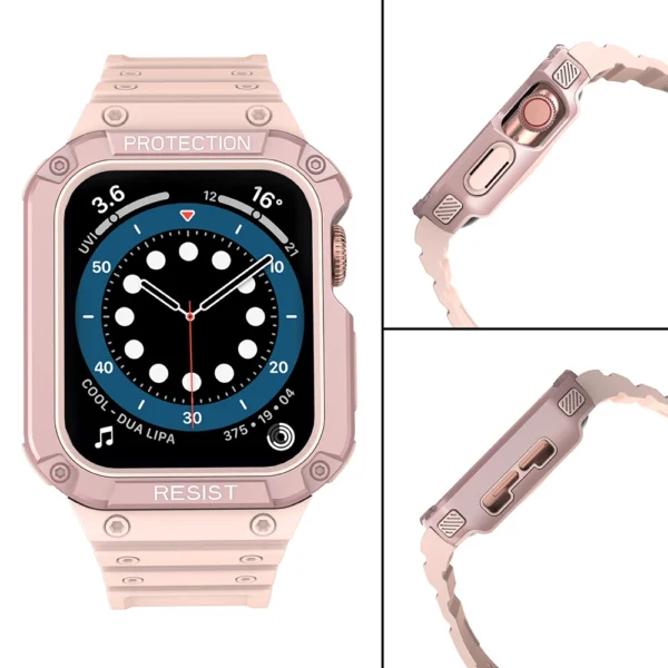 Protect Strap Band with Case for Apple Watch 7 / SE (45/44 / 42mm) Case Armored Watch Cover Pink