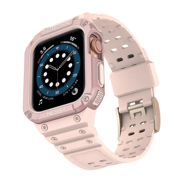 Protect Strap Band with Case for Apple Watch 7 / SE (45/44 / 42mm) Case Armored Watch Cover Pink