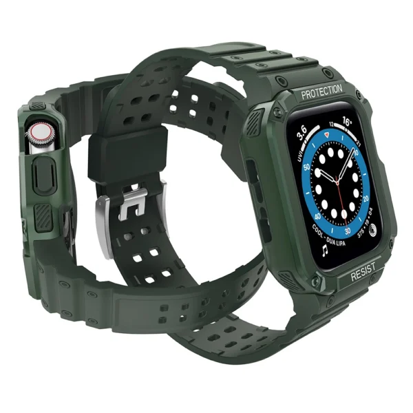 Protect Strap Band with Case for Apple Watch 7 / SE (45/44 / 42mm) Case Armored Watch Cover Green