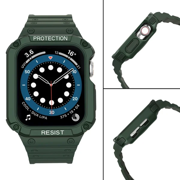 Protect Strap Band with Case for Apple Watch 7 / SE (45/44 / 42mm) Case Armored Watch Cover Green