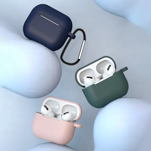 Case for AirPods 3 Silicone Soft Earphone Cover + Keychain Lobster Clasp Pendant Dark Blue (Case D)