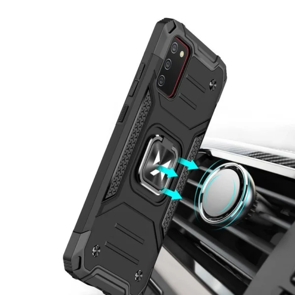 Ring Armor tough hybrid case cover + magnetic holder for Samsung Galaxy A03s black