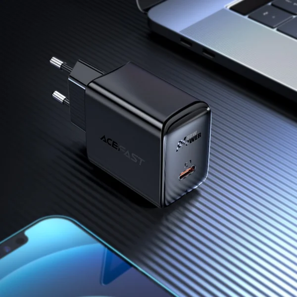 Acefast charger GaN USB Type C 30W, PD, QC 3.0, AFC, FCP black (A21 black)