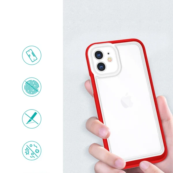 Clear 3in1 case for iPhone 12 frame gel cover red