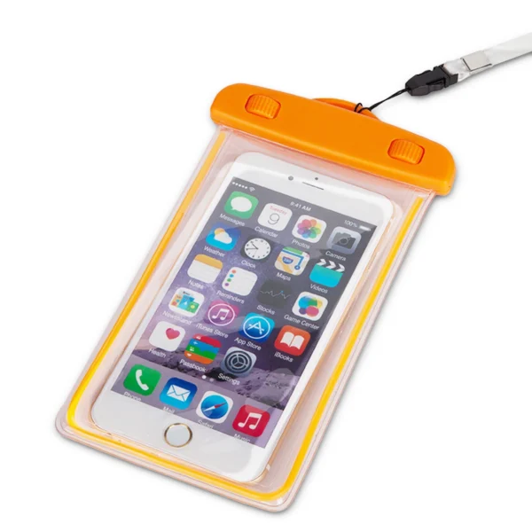 PVC waterproof phone case with lanyard - orange