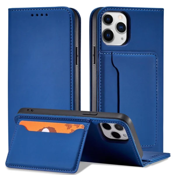 Magnet Card Case for iPhone 12 cover card wallet card stand blue