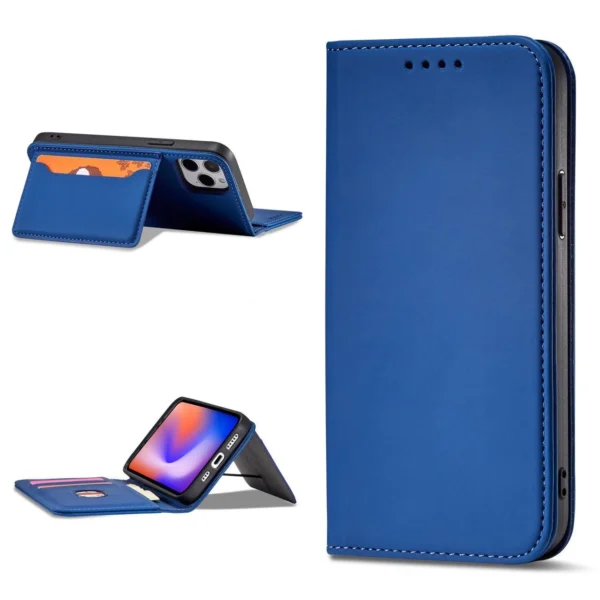 Magnet Card Case for iPhone 12 cover card wallet card stand blue