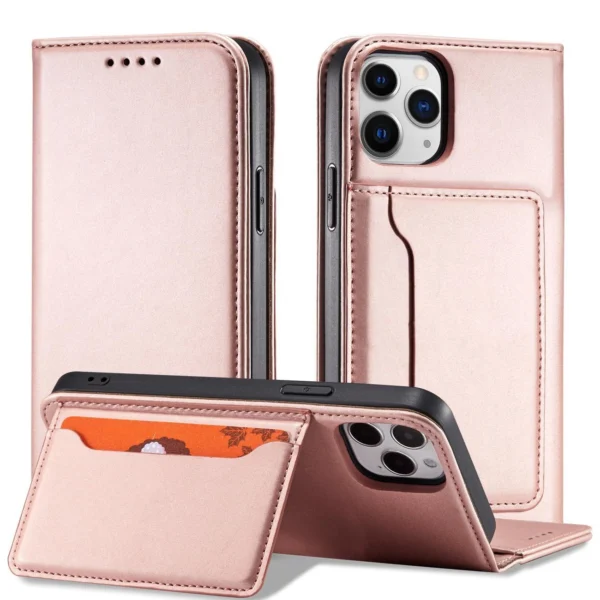 Magnet Card Case for iPhone 12 Pouch Card Wallet Card Stand Pink