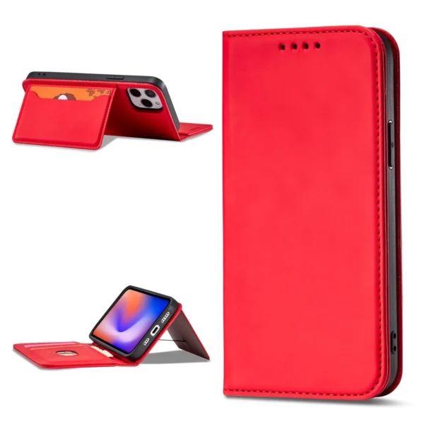 Magnet Card Case for iPhone 12 cover card wallet card stand red