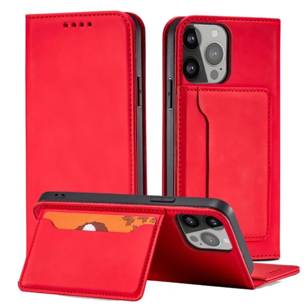 Magnet Card Case for iPhone 13 Pro Pouch Card Wallet Card Holder Red