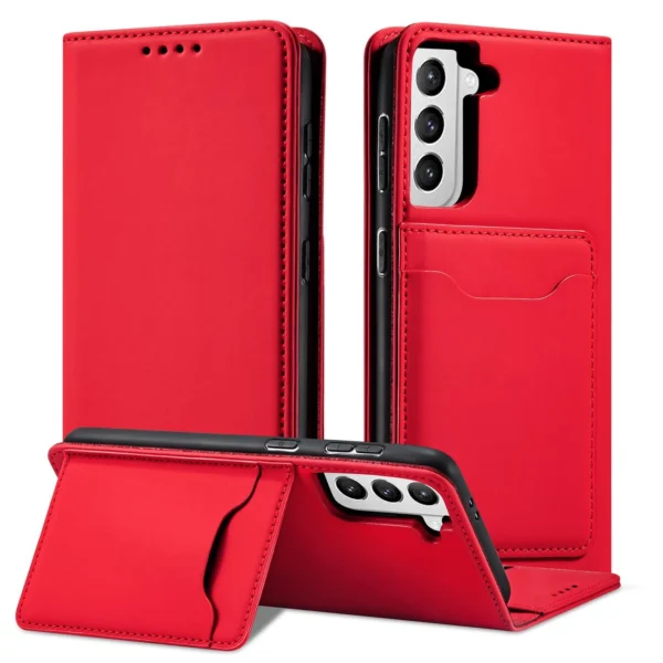 Magnet Card Case for Samsung Galaxy S22 + (S22 Plus) Pouch Wallet Card Holder Red