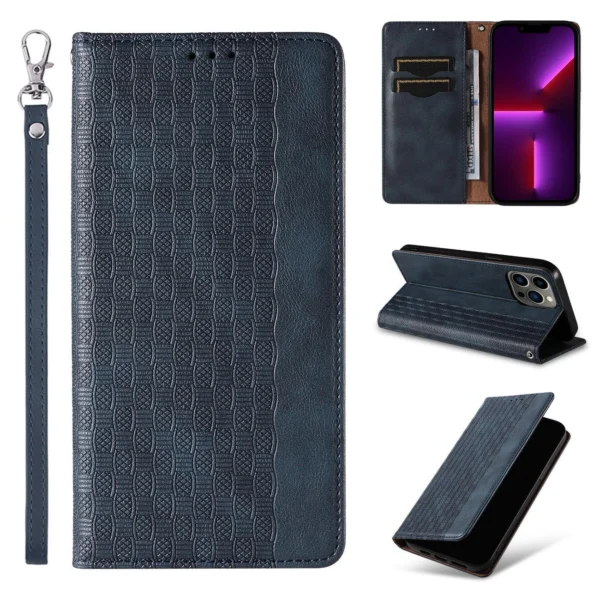 Magnet Strap Case for iPhone 12 Pro Max Pouch Wallet + Mini Lanyard Pendant Blue