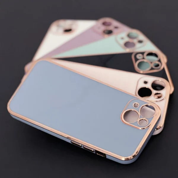 Lighting Color Case for iPhone 13 Pro blue gel cover with gold frame