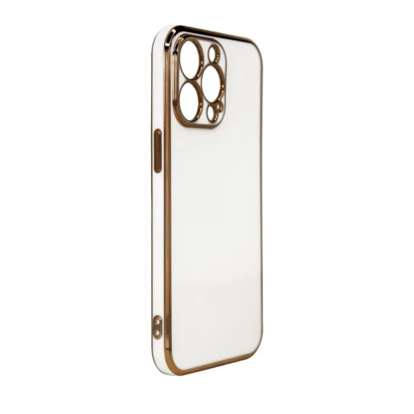 Lighting Color Case for iPhone 12 Pro Max white gel cover with gold frame