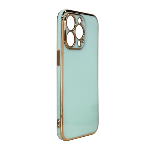 Lighting Color Case for iPhone 12 Pro Max, gel cover with a gold frame, mint