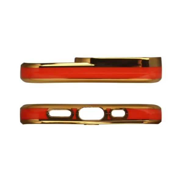 Fashion Case for iPhone 13 Pro Gold Frame Gel Cover Red