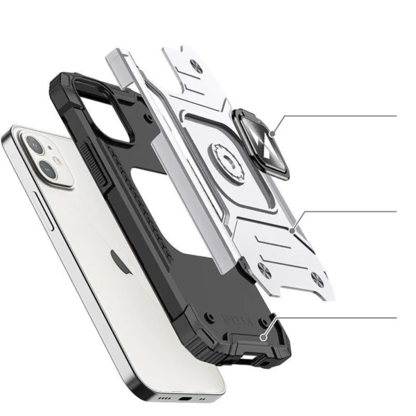 Ring Armor case for iPhone 14 armored cover magnetic holder ring silver