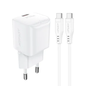 Acefast A73 Mini PD 20W GaN wall charger + USB-C cable – white