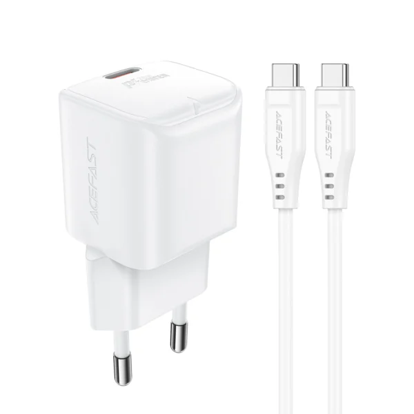 Acefast A73 Mini PD 20W GaN wall charger + USB-C cable – white