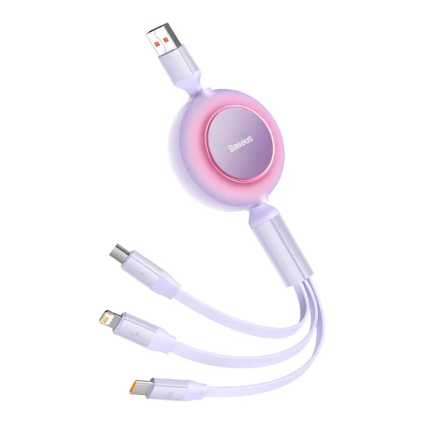 Baseus Bright Mirror 2 retractable cable 3in1 cable USB Type A – micro USB + Lightning + USB Type C 66W 1.1m purple (CAMJ010105)