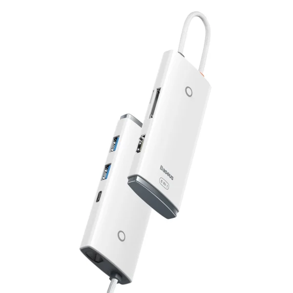 Baseus Lite Series multifunctional HUB USB Type C – 2 x USB 3.0 / USB Type C PD / HDMI 1,4 / SD / TF white (WKQX050102)