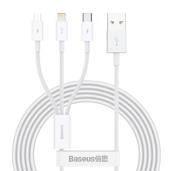 Baseus Superior 3in1 USB Cable – Lightning / USB Type C / Micro USB 3.5 A 1.5 m White (CAMLTYS-02)