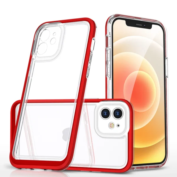 Clear 3in1 case for iPhone 12 frame gel cover red