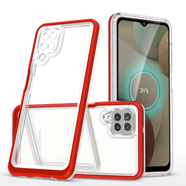 Clear 3in1 Case for Samsung Galaxy A12 5G Frame Gel Cover Red