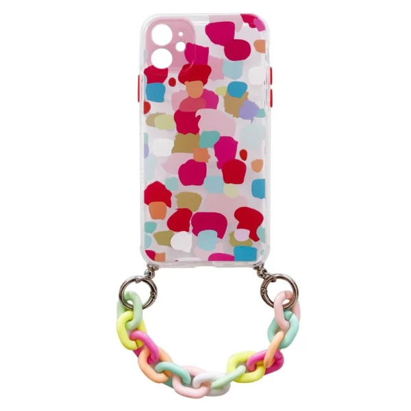 Color Chain Case gel flexible elastic case cover with a chain pendant for iPhone 12 multicolour