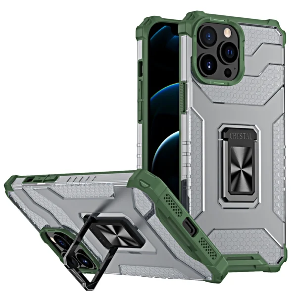 Crystal Ring Case Kickstand Tough Rugged Cover for iPhone 13 Pro green