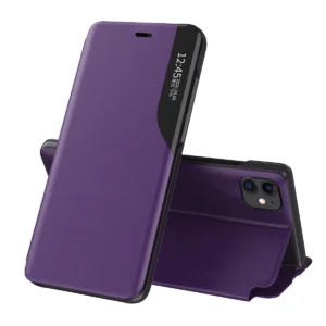 Eco Leather View Case elegant bookcase type case with kickstand for iPhone 13 Pro Max purple