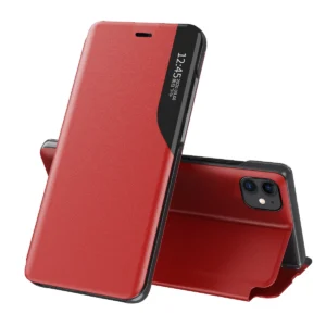 Eco Leather View Case elegant bookcase type case with kickstand for iPhone 13 Pro Max red