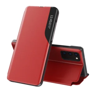 Eco Leather View Case elegant bookcase type case with kickstand for Samsung Galaxy A72 4G red