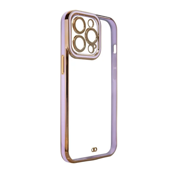 Fashion Case for iPhone 12 Pro Gold Frame Gel Cover Purple